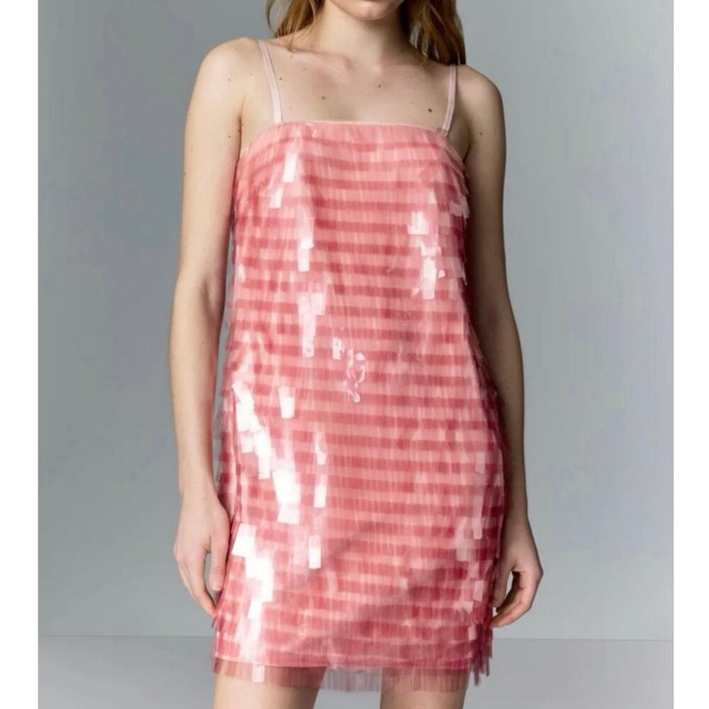 Badgley Mischka Pink Paillette Mini Dress Size 4